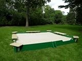 SandLock SLB-120120 10' by 10' Sandbox - With 4-Corner Seats, 1-Bench Seat, Ground Barrier, and 2-Umbrella Brackets