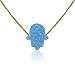 Light Blue Opal Hamsa Hand Necklace - 15 to 22 Inch Sterling Silver Box Chain