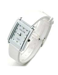 Miler Polyurethane Fashion Crystal Womens Watch Square Dial Display White Strap