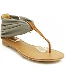 QUPID Agency-186 Womens Chiffon T-Strap Flat Sandal GREY