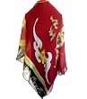 SilkNOW Red and Gold Hand Painted 100% Pure Silk Chiffon Georgette Scarf with Beautiful Multi Colored Floral Pattern