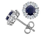 2.25 cts 14K White Gold Plated 925 Sterling Silver and Genuine Round Black Sapphire Earrings