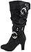 Top Moda Women's Strong-4 Suede Mid Heel Boots with Crossed Buckle Straps