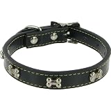 Give a Dog a Bone Leather Dog Collar by Kakadu Pet, Medium, 3/4 x 15 1/2, Black