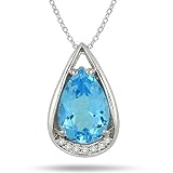 3.75 Carat Pear Shaped Blue Topaz and Diamond Teardrop Pendant in .925 Sterling Silver