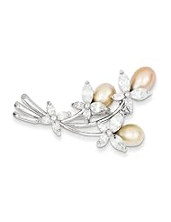 Sterling Silver Freshwater Pearl & CZ Floral Pin