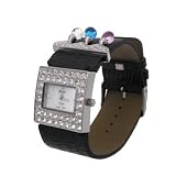 Geneva Platinum Rhinestone Beaded Fashion Watch with Black Band by Geneva