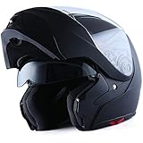 1Storm Motorcycle Street Bike Modular/Flip up Dual Visor/Sun Shield Full Face Helmet Matt Black