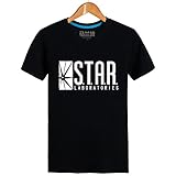 The Flash フラッシュ スター ラボ カジュアル 半袖コットン Tシャツ トップ 夏 黒 S