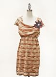 Judith March Vintage Look Colorful Zig Zag Cowl Neck Dress with Removable Flower Pin