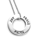 Sterling Silver Peace Faith Joy Inspirational Open Circle Pendant with 1.2mm Shotbead Necklace 16in