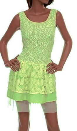 Sexy Romantic Apple Green Tank Peasant Mini Dress with Sequins & Layer Skirt SML : mini skirt romantic green romance simple
