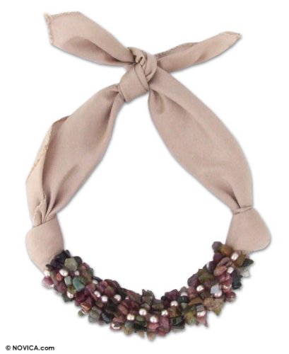 Silk and pearl choker, 'Berry Chic' 1 W 23.6 L