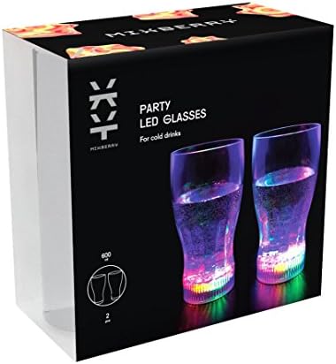 MIXBERRY Set of 2 Celebration Flashing LED Light Up Party Multi-color Soft Drinks Glasses, 600 ml (20oz)