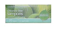 Seventh Generation Chlorine Free Organic Cotton Tampons, Super, non-applicator, 20-count packages (Pack of 12) (240 tampons)