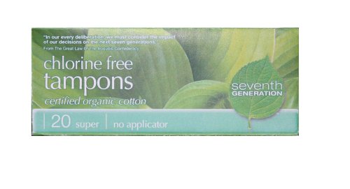 Seventh Generation Chlorine Free Organic Cotton Tampons, Super, non-applicator, 20-count packages Pack of 12 240 tampons