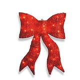 18 Lighted Sparkling Red Whimsical Sisal Bow Christmas Yard Art Decoration