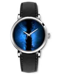 SPRAWL Aanalog Fashion Series Silver Ladies Watches of Genuine Black Leather Strap,Unique Wrist Watch for Women Girls Designed with Divison of blue background