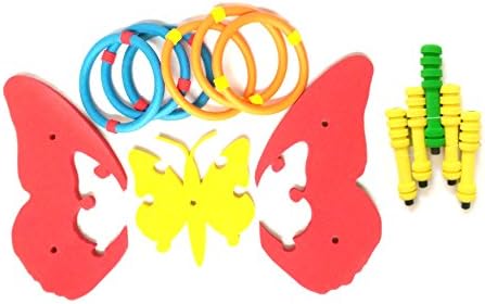 Butterfly Jigsaw Ring Toss Game Rubber Foam Toys 1 Pcs Jigsaw Base with 5 Poles and 6 Ring Tosses (Color: Colorful - Random)