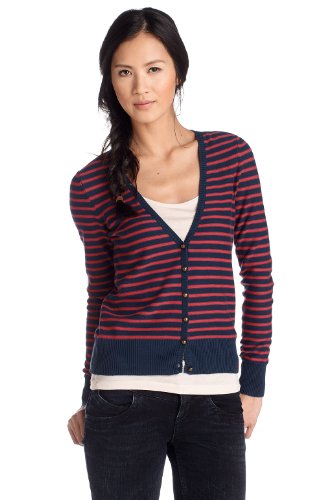 edc by ESPRIT Damen Strickjacke, gestreift 121CC1I020, Gr. 34 (XS), Blau (stream blue 436) Preisvergleich