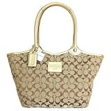 Coach Signature Bleecker # 14385 Book Shopper Shoulder Bag Tote Gold