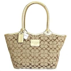 Coach Signature Bleecker Book Shopper Shoulder Bag Tote Gold
