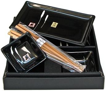 Japanese 4 Pc Sushi &amp; Wasabi Plate Set with Chopsticks