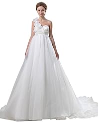 A-line Organza Empire   Waistline One Shoulder Lace Floor Length  Dress