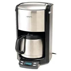 Krups FMF5 10-Cup Programmable Coffeemaker with Thermal Carafe, Black with Stainless Steel