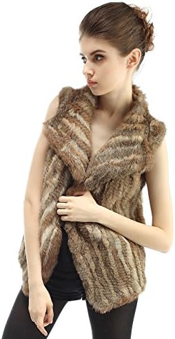 ZMZY Natural Real Knitted Rabbit Fur Vest for Women