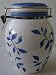 Stoneware Decorative Jar with Lock Lid - White with Blue Leaves - 10 inches tall x 5 inches in diameter in opening - Great for decoration or for storing foods like cookies, grains, sugar, etc