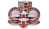 Ethos Cool Britannia Union Jack Cup and Saucer, 220cc Coupe in Gift Box, Set of 4