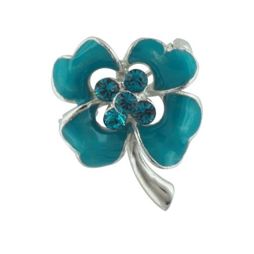 Turquoise Rhinestone Flower Pin Brooch