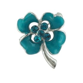 Turquoise Rhinestone Flower Pin Brooch by Green-Tourmaline Brooches