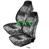 Set of 2 Universal-fit Animal Print Front Bucket Seat Cover - Snow Leopard