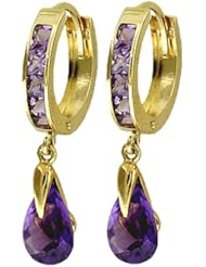 Genuine Dangle Pear Amethysts 14k Gold Hoop Huggie Earrings
