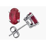 2.00 cttw 14k White Gold Genuine Oval Ruby Earring Studs in 14k White Gold