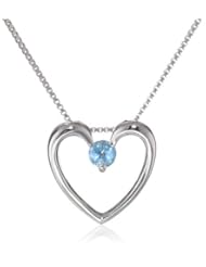 Sterling Silver and Gemstone Heart Pendant Necklace (1/6 cttw), 18"