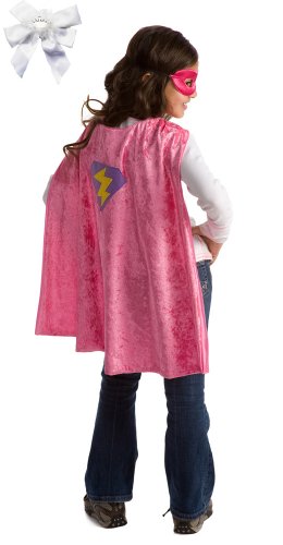  2 Item Bundle: Little Adventures Pink Superhero Cape/Costume for Girls size 3-8-Machine Washable-+ Hair Bow