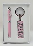 Beautiful Pink Nan Keyring & Pen With Butterfly Charm Boxed Gift Set