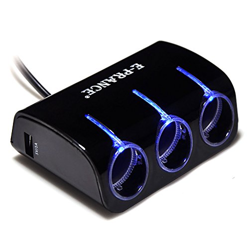 E-PRANCE® 3連シガーソケット分配器 EP-1512 シガーライター アダプター ＆ USB カーチャージャー USB2ポート搭載 12V/24V車対応 ブラック色 [並行輸入品]