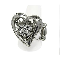 Silver Crystal Insert Heart Top Stretch Ring