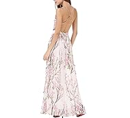 Polyester Floral Print Backless Open-Back Halter Maxi Dress 