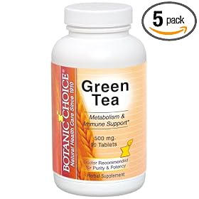 Botanic Choice Green Tea Tablets Bottles, 500 mg, 90 Tablets (Pack of 5)