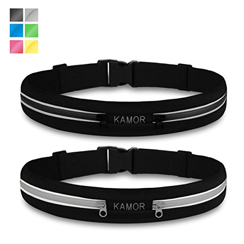 (2 Pack) Kamor Running Belts / Exercise Runner Belt / Waist Packs for Apple iPhone 6, 6 plus, 5, 5s, 5c, Samsung Galaxy － for Men, Women during Workouts, Cycling, Hiking, Walking, Running, Fitness