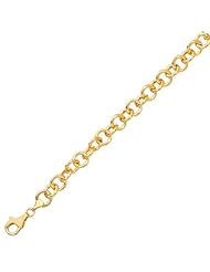 14K 7.25" Yellow Gold Polish Diamond Cut Double Link Charm Bracelet With Pear Shape Clasp