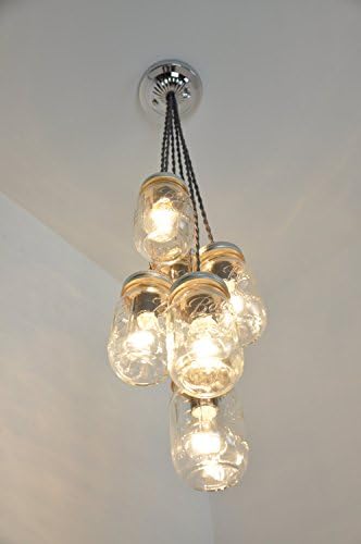 6 Mason Jar Chandelier Pendant Light Fixture Polished Nickel Canopy