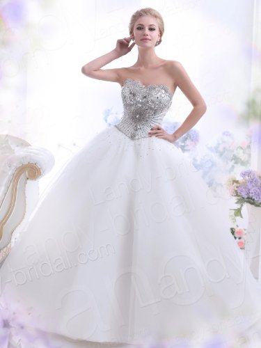 Landybridal 2013 New Style Ball Gown Sweetheart Chapel Train Tulle Ivory Wedding Dress B12153