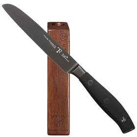 Tyler Florence Titanium 5-Inch Utility Knife with  Magnetic Individual Wood Knife Block