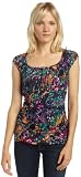 AGB Women's Print Lace Top With Rouched Neck